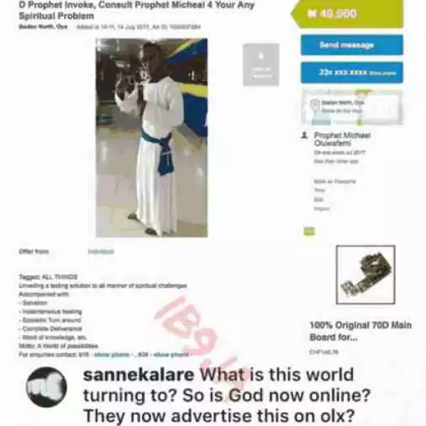 NAWA Ooo!! Prophet Charges N40,000 For Deliverance On OLX In Ibadan (Photo)